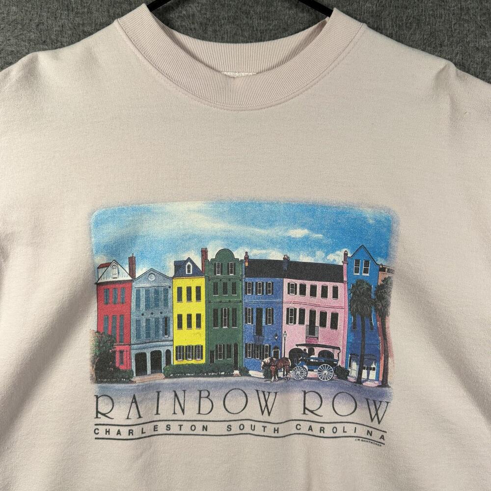 VTG Rainbow Row Charleston Sweatshirt Mens Large Hanes Pink Graphic Pullover